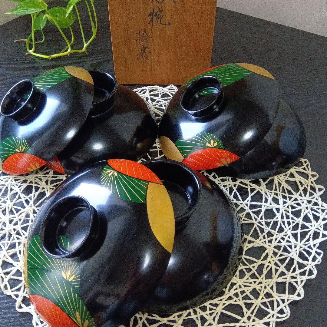 輪島塗漆器 3個セット 和風模様