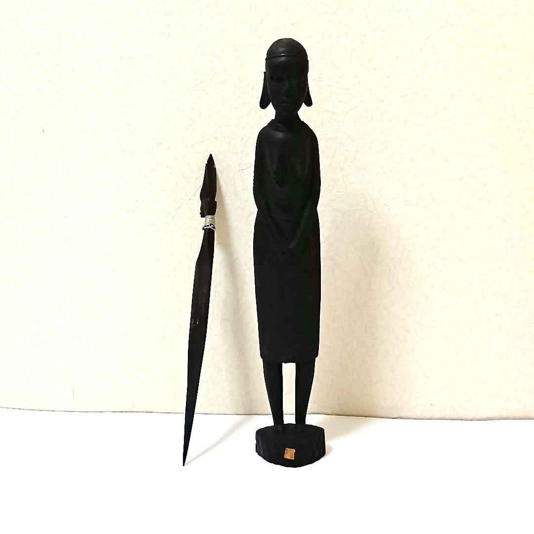 木製アフリカンアート彫刻 約37cm オブジェ 置物 アート - メルカリ