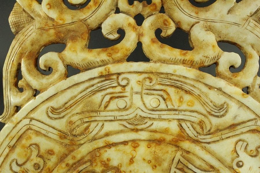 中国美術 白石 刻 饕餮紋 装飾 古代(RC895)