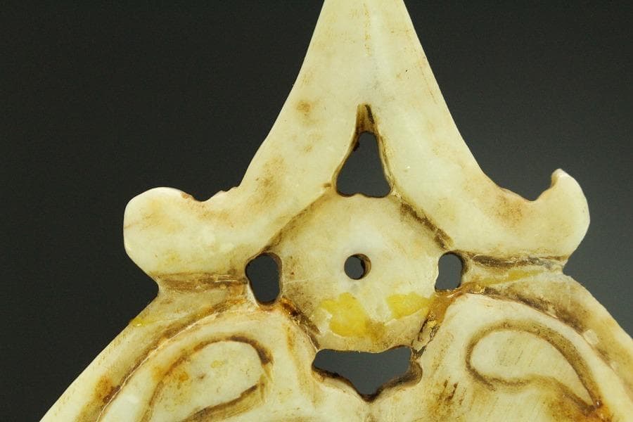 中国美術 白石 刻 饕餮紋 装飾 古代(RC895)