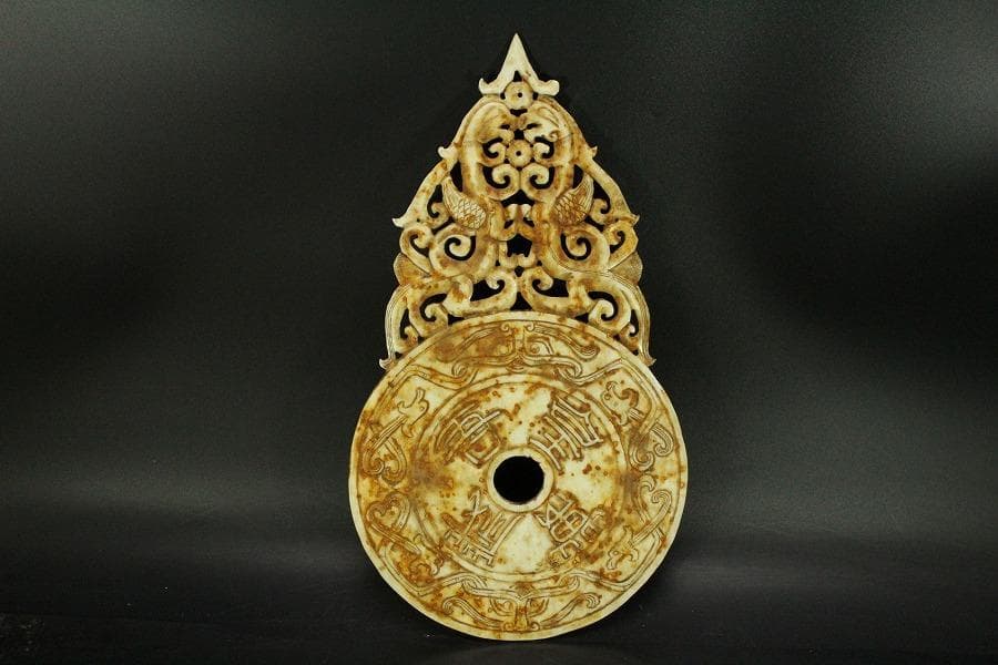 中国美術 白石 刻 饕餮紋 装飾 古代(RC895)