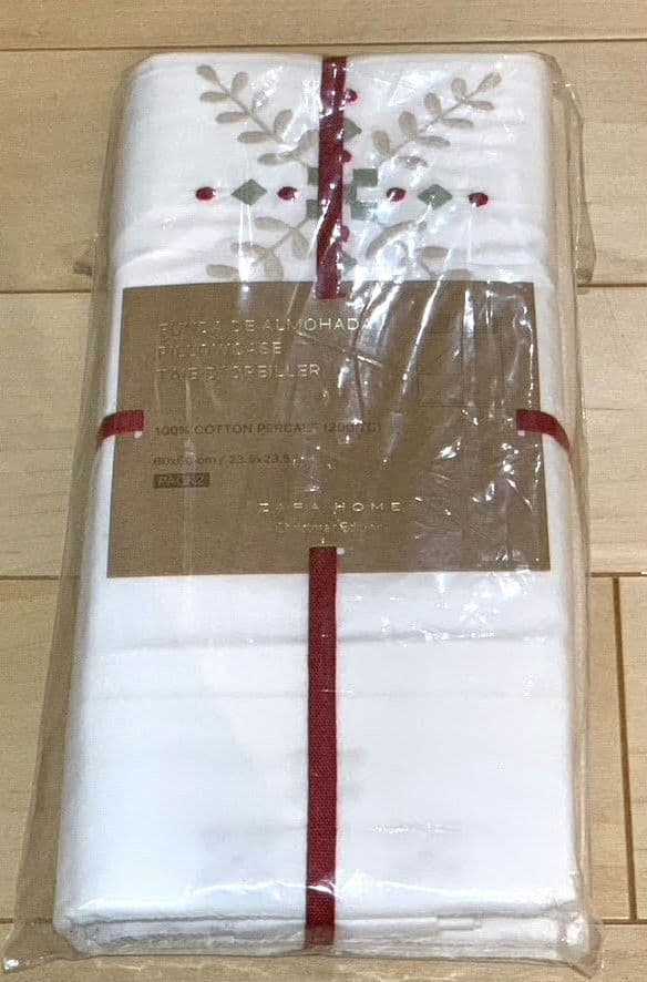 新品　ザラホーム　ホワイト　刺繍　フラットシーツ　枕カバー2枚入り　2点セット