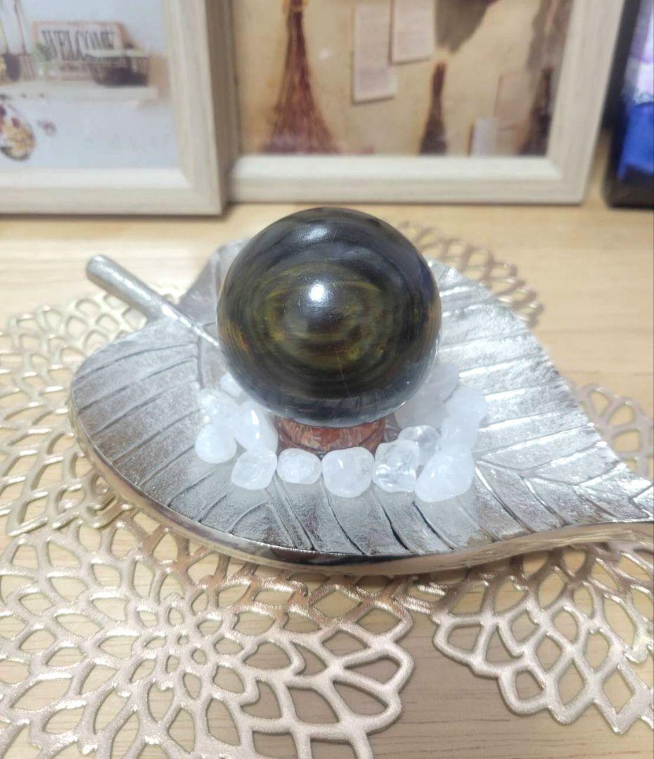 もりりん【№19】天然石 謎石 スフィア 184.0g 52.1mm珪化木