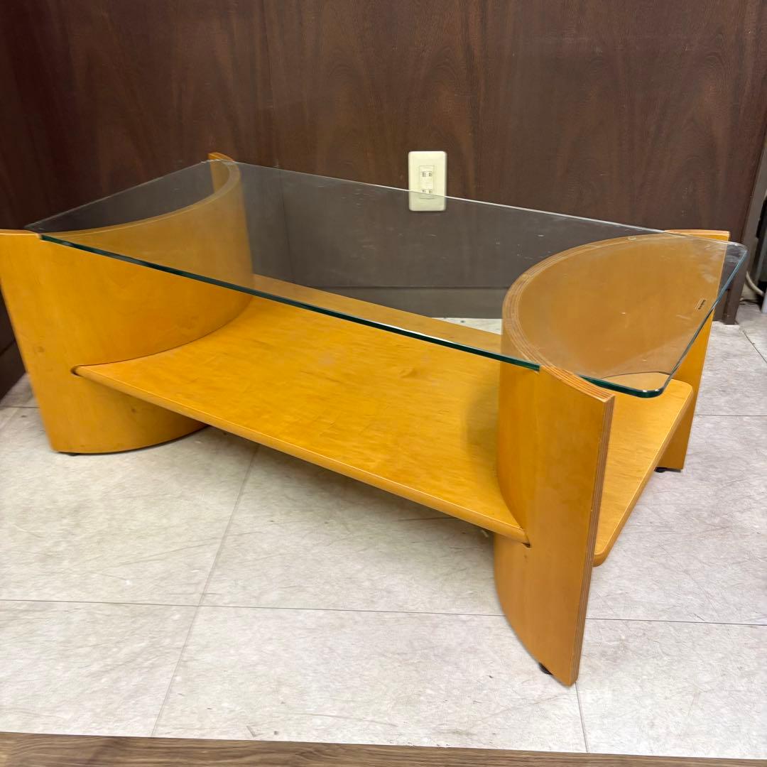 D壁 北欧レトロ プライウッド センターテーブル ガラステーブル ビンテージ