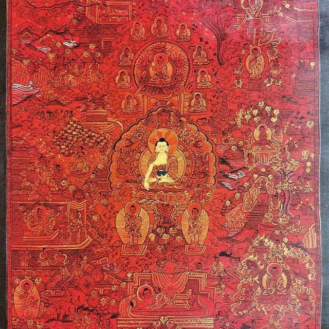 ブッタライフストーリー　ブッタの生涯：手描き　タンカ　仏画（額縁なし）