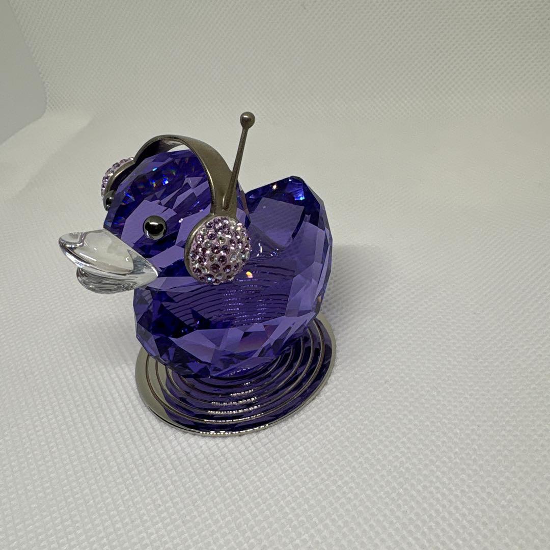 スワロフスキー 紫色のクリスタルアヒル置物 ヘッドホン