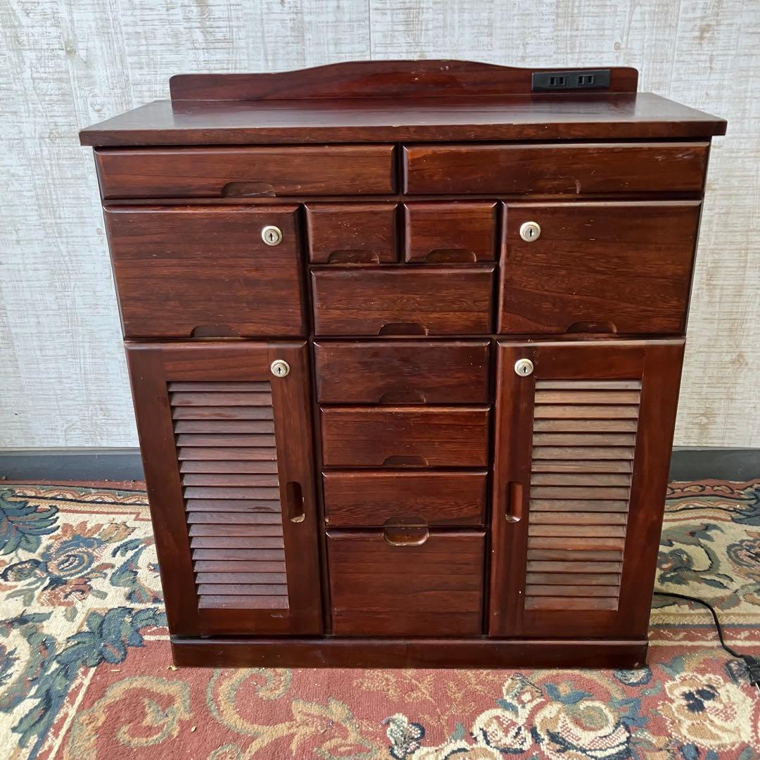 昭和レトロ 三聖 13杯多数収納 木製サイドボード 飾り棚 キッチンボード古家具