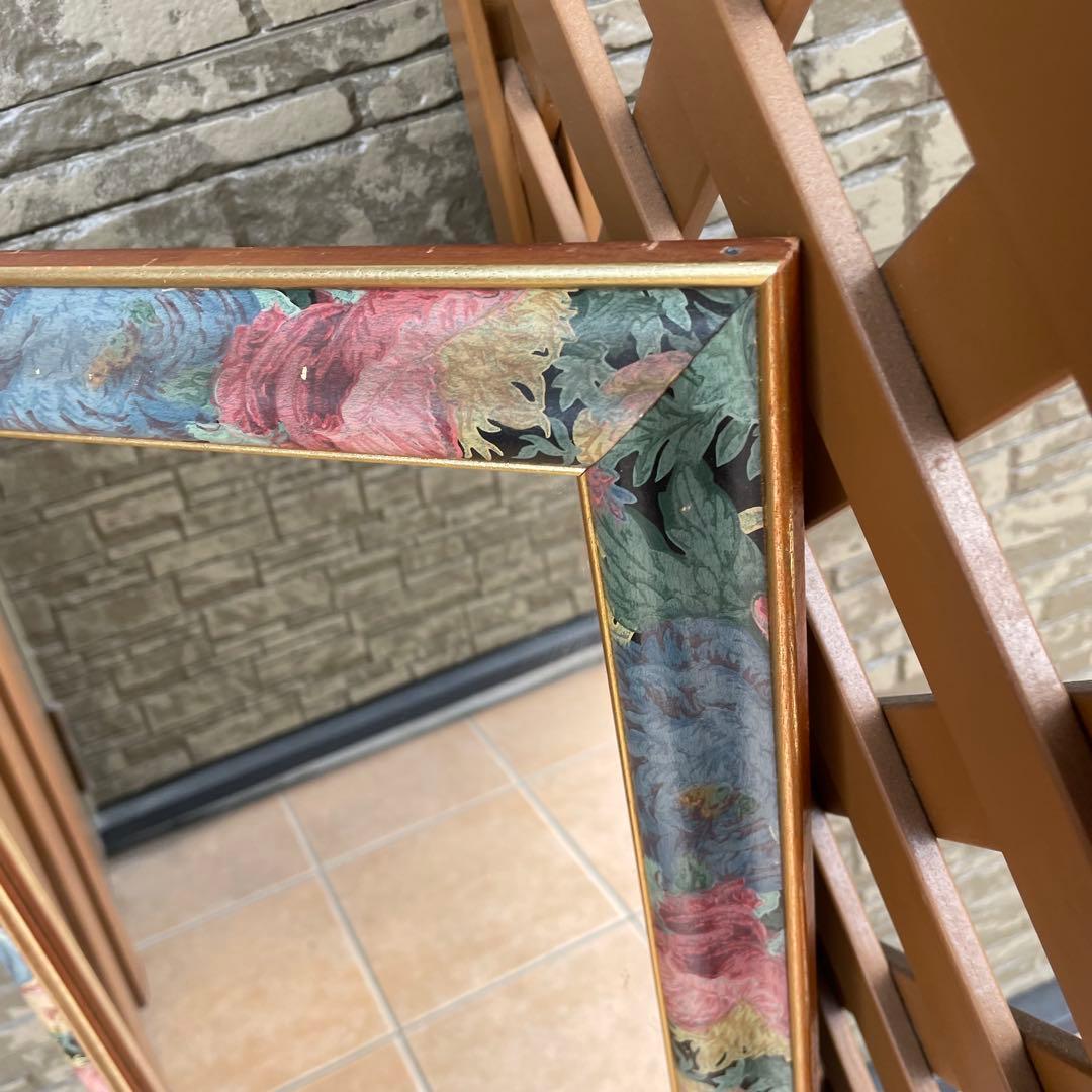 イタリア製 アンティーク調 ミラー 壁掛け 鏡 花模様 ウォールミラー