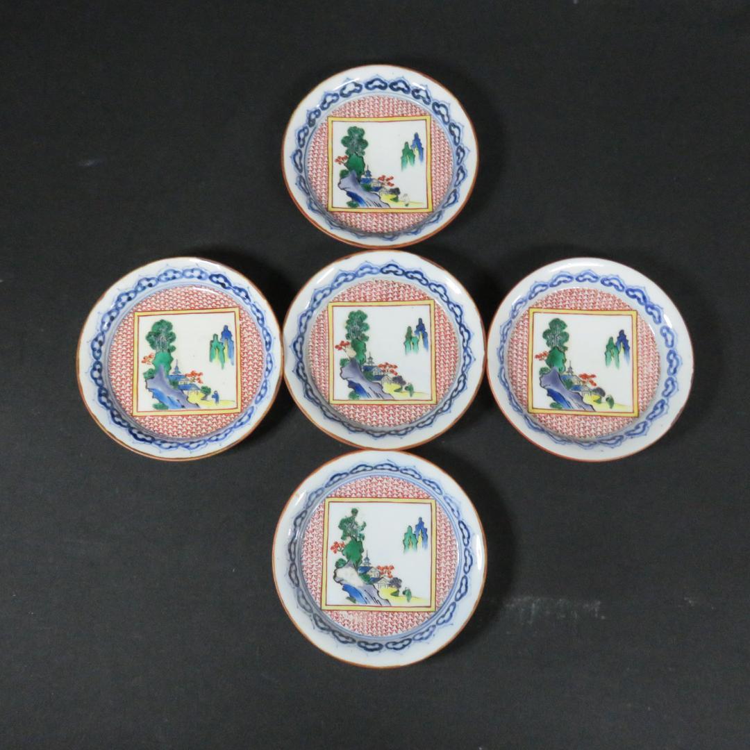 小皿 5枚 色絵付 角福 山水 訳アリ ニュウ アマテ 3枚 古伊万里 - メルカリ