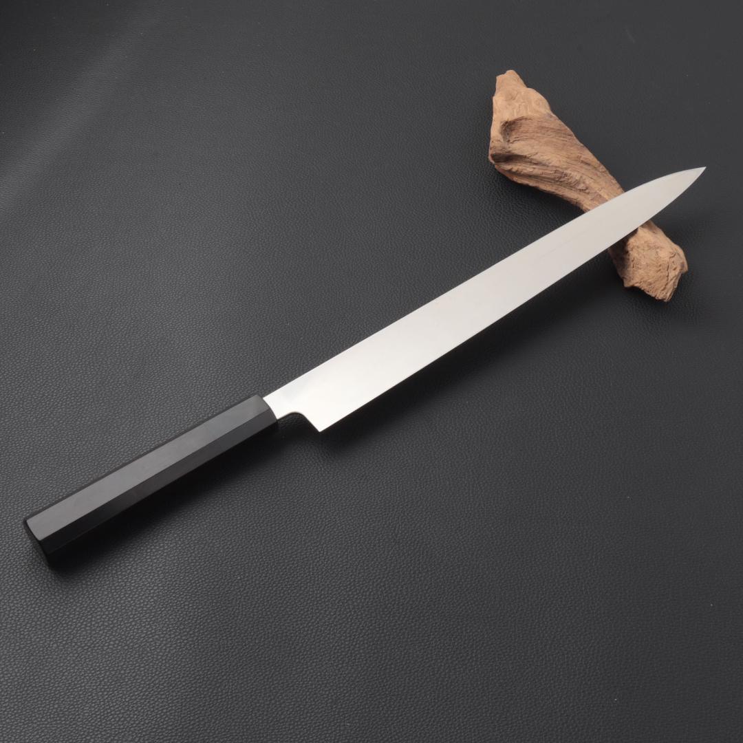 10918左利き用 柳刃包丁 尺 刺身包丁 刃は究極の切れ味 黒檀黒水牛八角柄
