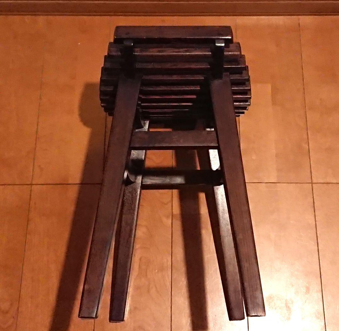 楡無垢材 格子スツール 黒 和モダン アンティーク 椅子 腰掛け 飾り台 天然木