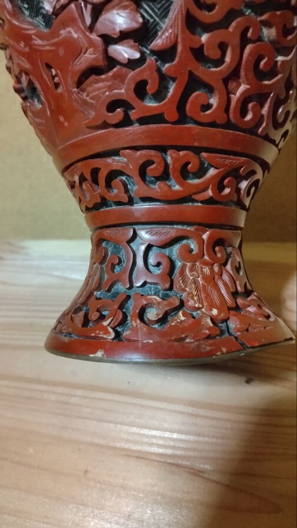 中国 堆朱 花瓶 伝統工芸品 彫刻 ヴィンテージ - メルカリ