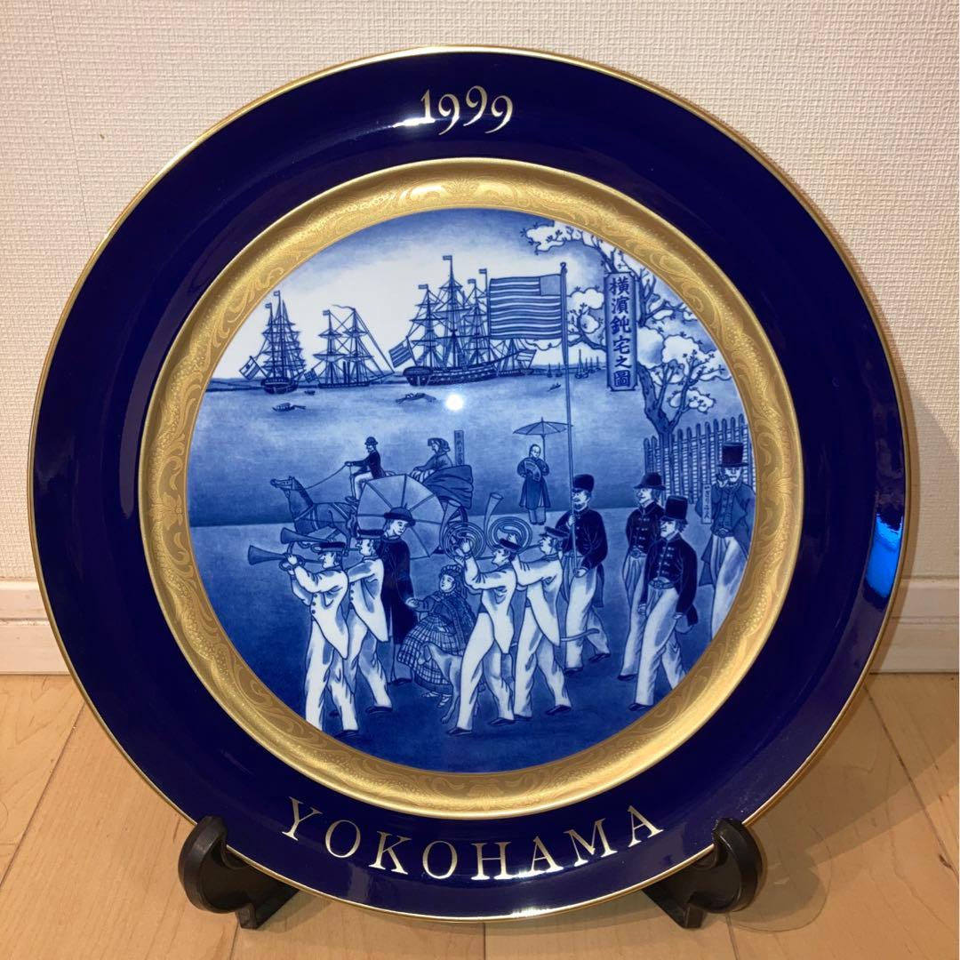 横濱増田窯 ヨコハマイヤープレート 1999年 横浜鈍宅之図 金彩 飾皿
