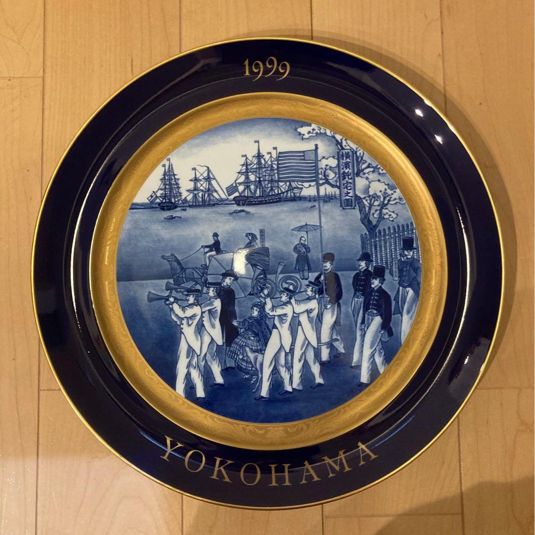 横濱増田窯 ヨコハマイヤープレート 1999年 横浜鈍宅之図 金彩 飾皿