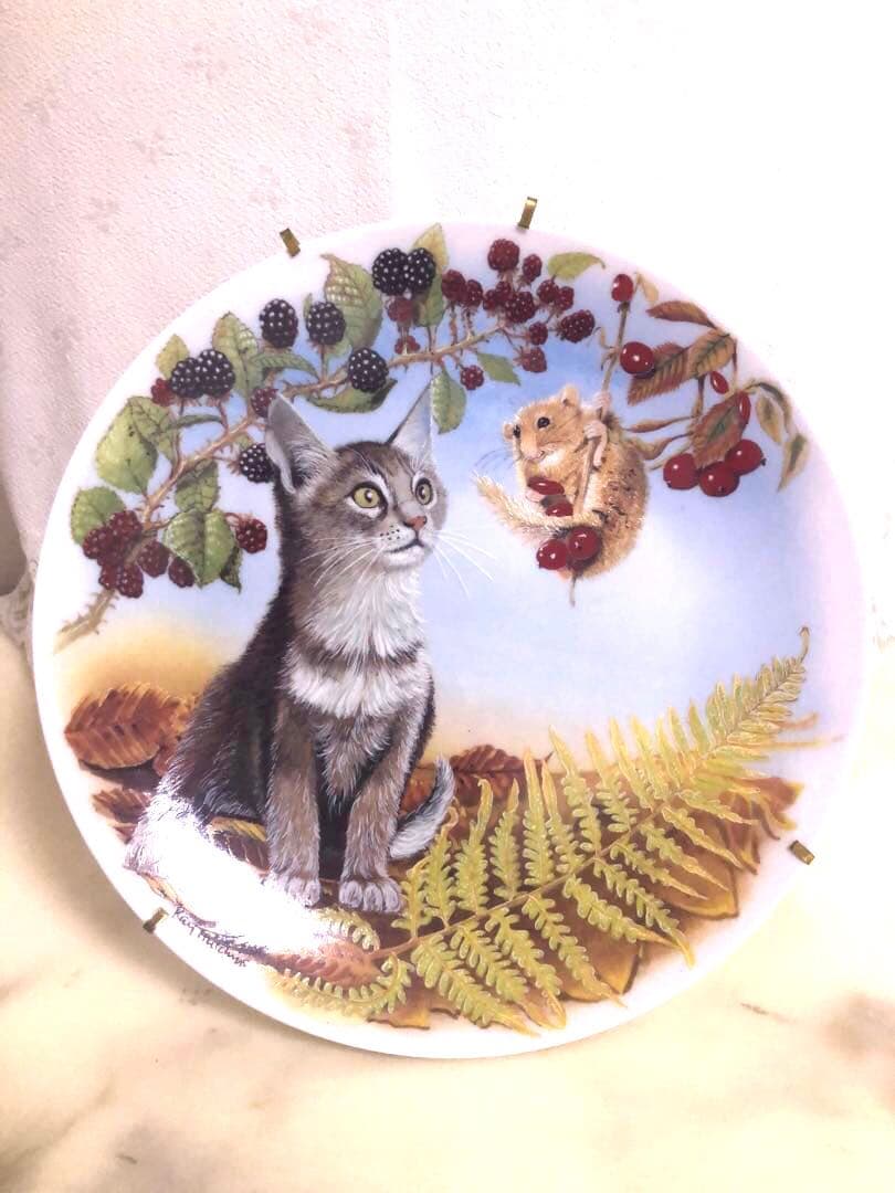 【リモージュ】☆Limoges☆猫とリスの陶器製飾り皿・プレート