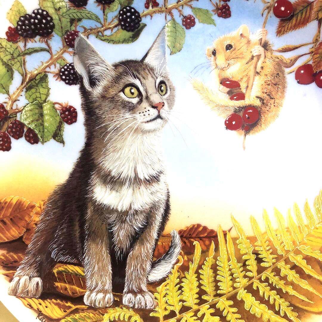 【リモージュ】☆Limoges☆猫とリスの陶器製飾り皿・プレート