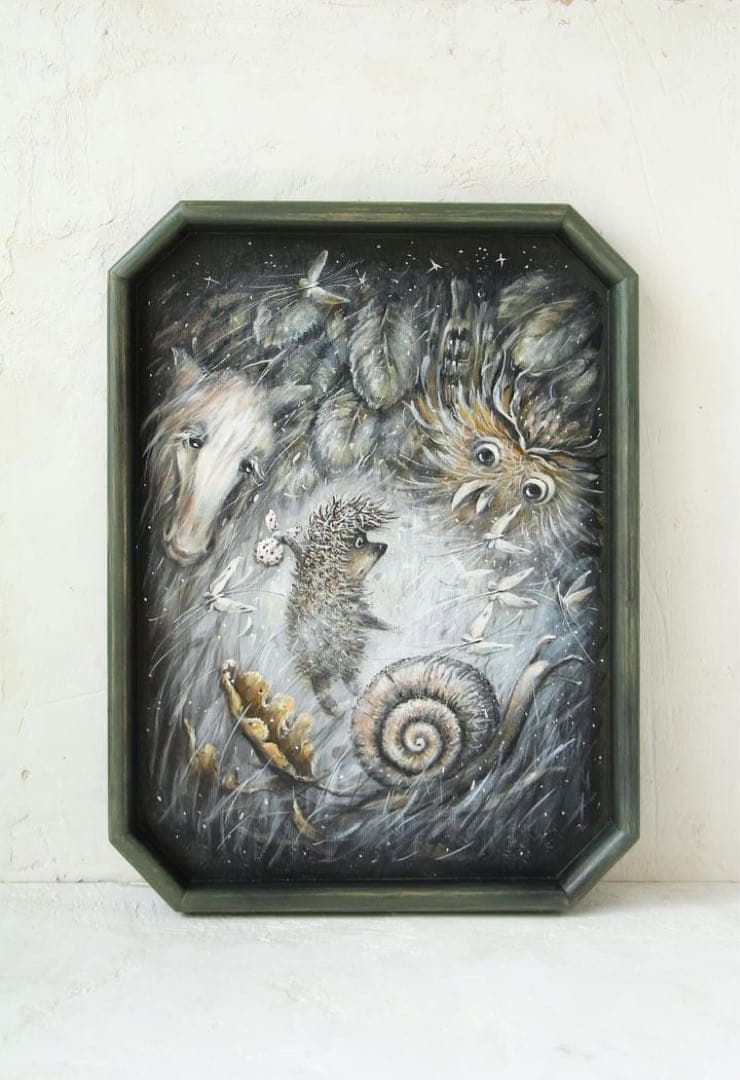 秋の感謝セール♪ロシア雑貨『霧の中のハリネズミ』飾り皿木製トレー マトリョーシカ