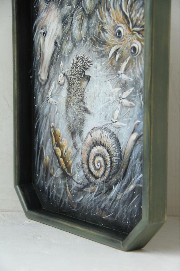 秋の感謝セール♪ロシア雑貨『霧の中のハリネズミ』飾り皿木製トレー マトリョーシカ