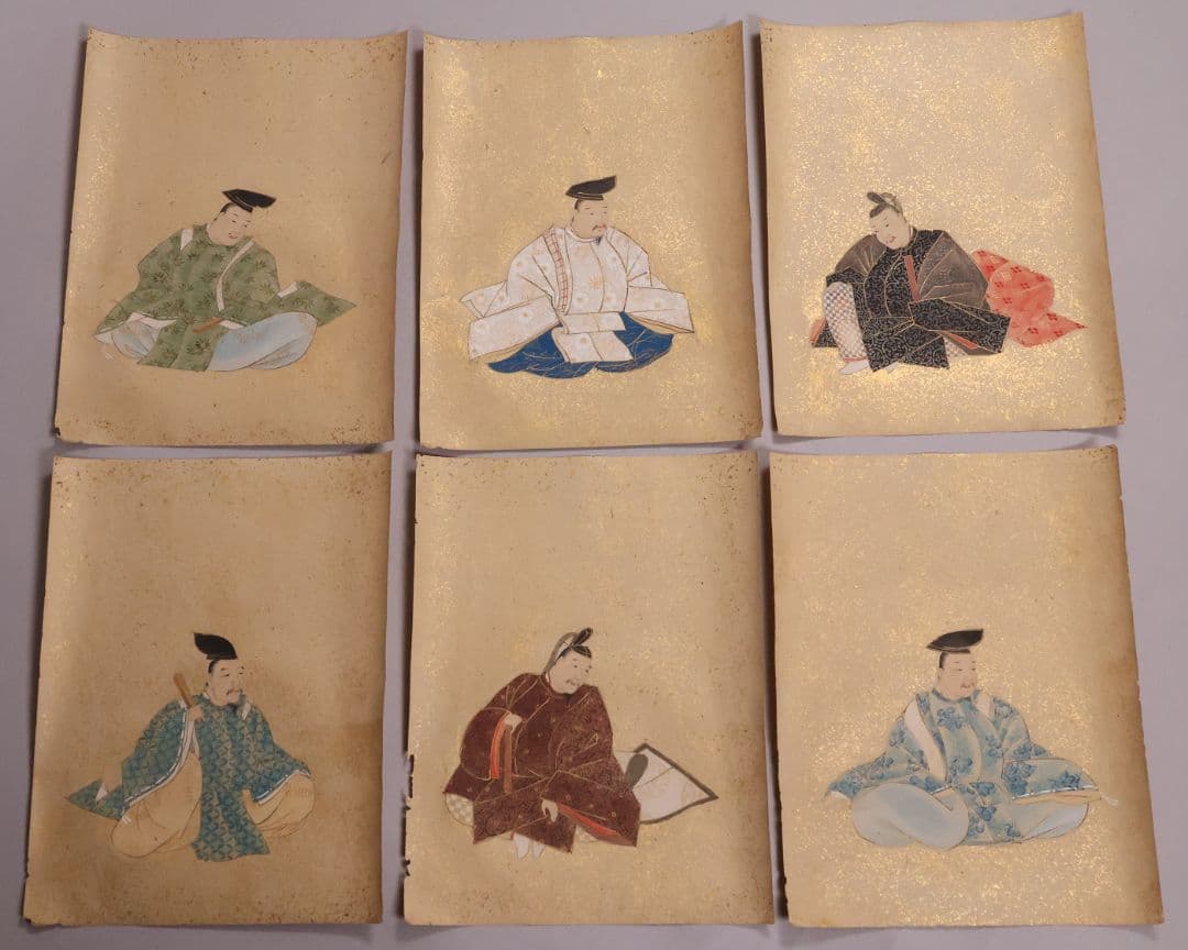 古画 三十六歌仙 紙本 肉筆 36枚 木箱 彩色 金彩 歌人 日本【MB198】