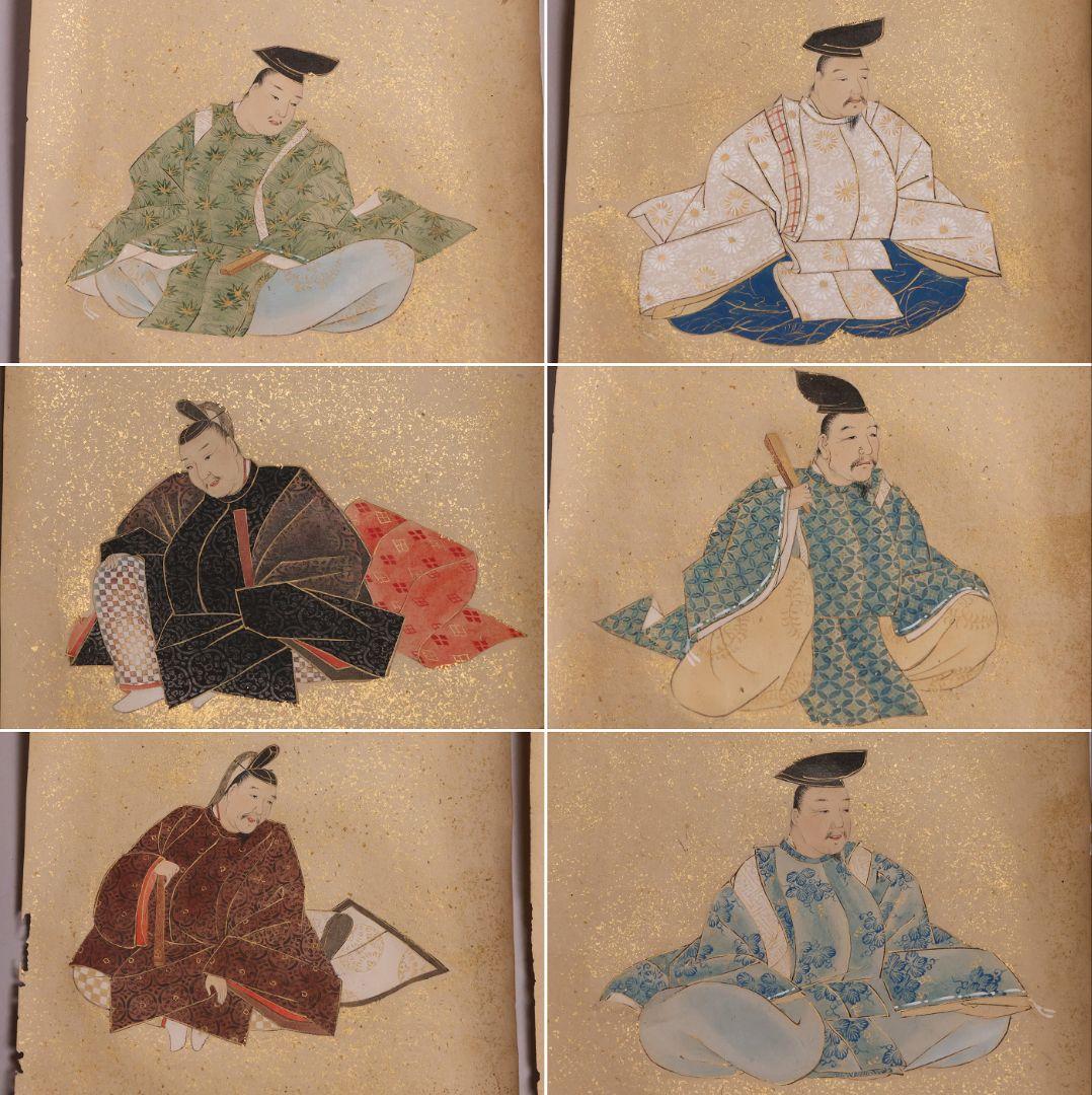 古画 三十六歌仙 紙本 肉筆 36枚 木箱 彩色 金彩 歌人 日本【MB198】