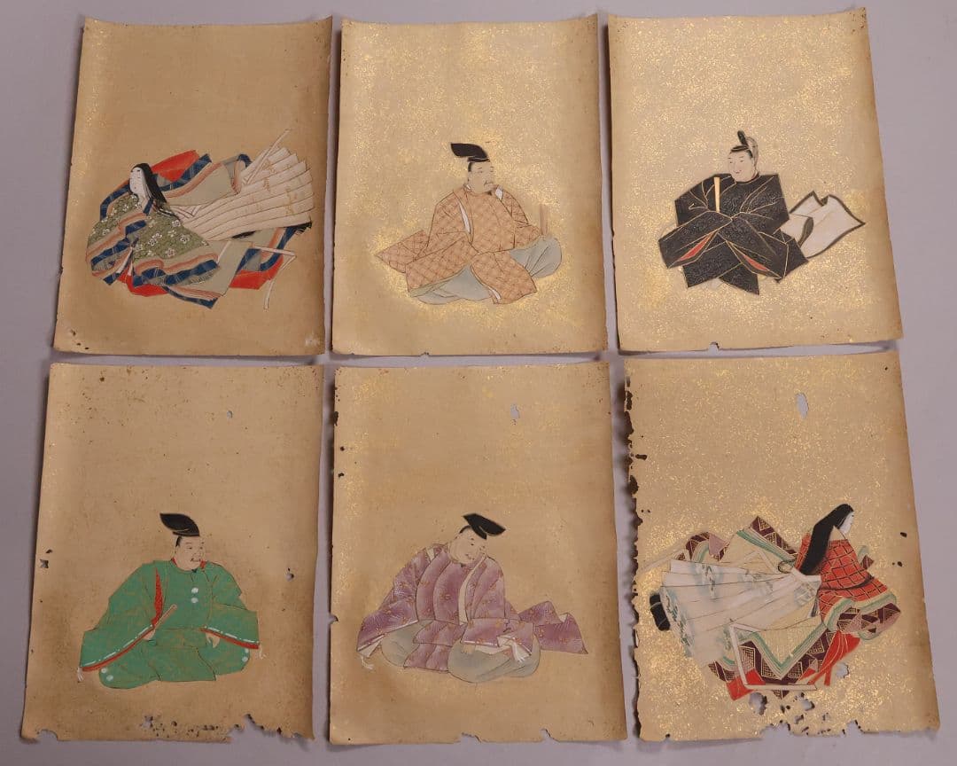 古画 三十六歌仙 紙本 肉筆 36枚 木箱 彩色 金彩 歌人 日本【MB198】