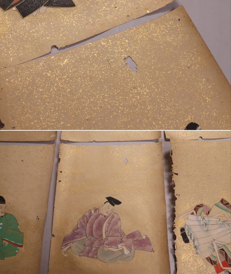 古画 三十六歌仙 紙本 肉筆 36枚 木箱 彩色 金彩 歌人 日本【MB198】