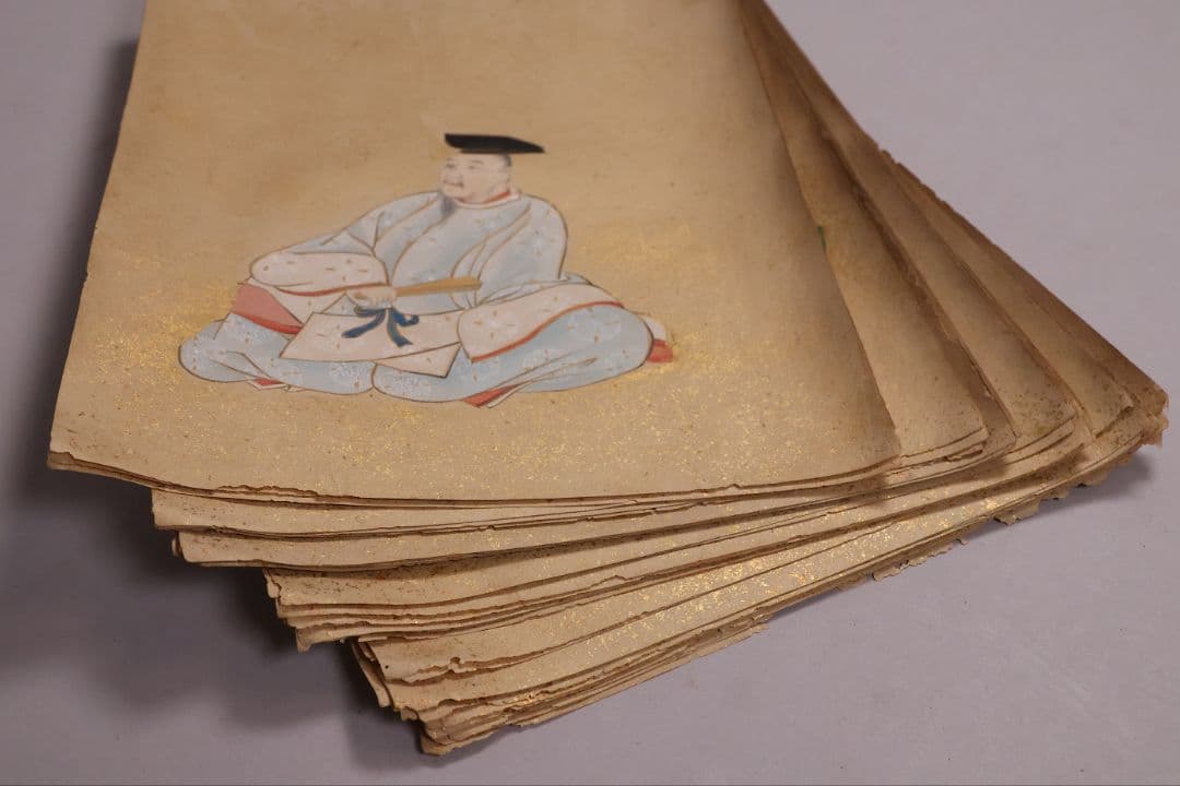 古画 三十六歌仙 紙本 肉筆 36枚 木箱 彩色 金彩 歌人 日本【MB198】