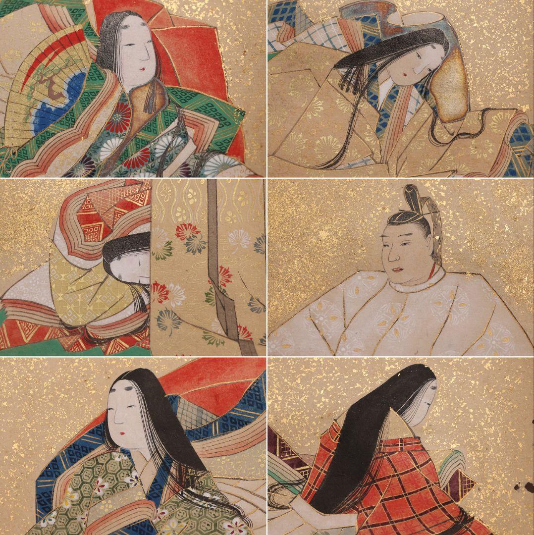 古画 三十六歌仙 紙本 肉筆 36枚 木箱 彩色 金彩 歌人 日本【MB198】