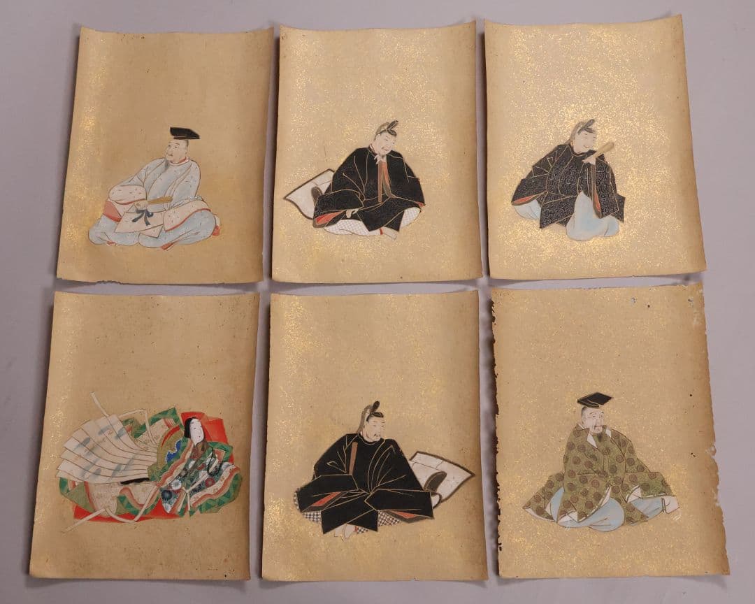 古画 三十六歌仙 紙本 肉筆 36枚 木箱 彩色 金彩 歌人 日本【MB198】