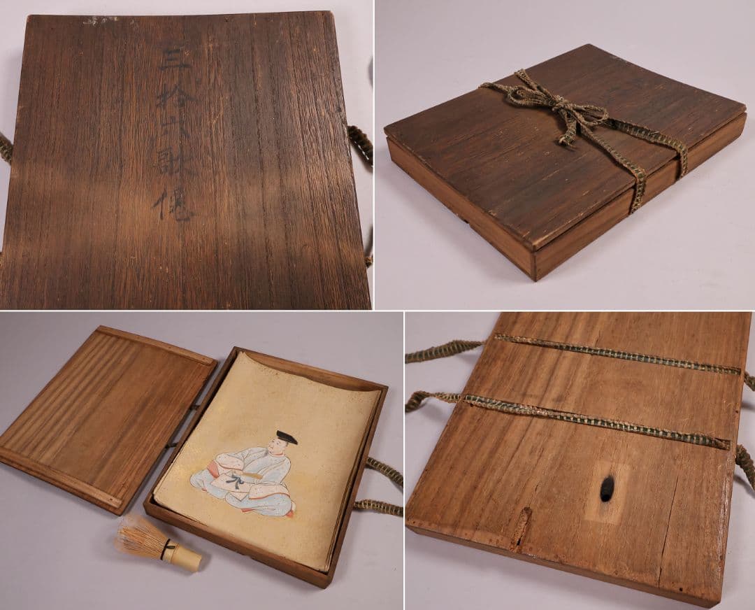 古画 三十六歌仙 紙本 肉筆 36枚 木箱 彩色 金彩 歌人 日本【MB198】