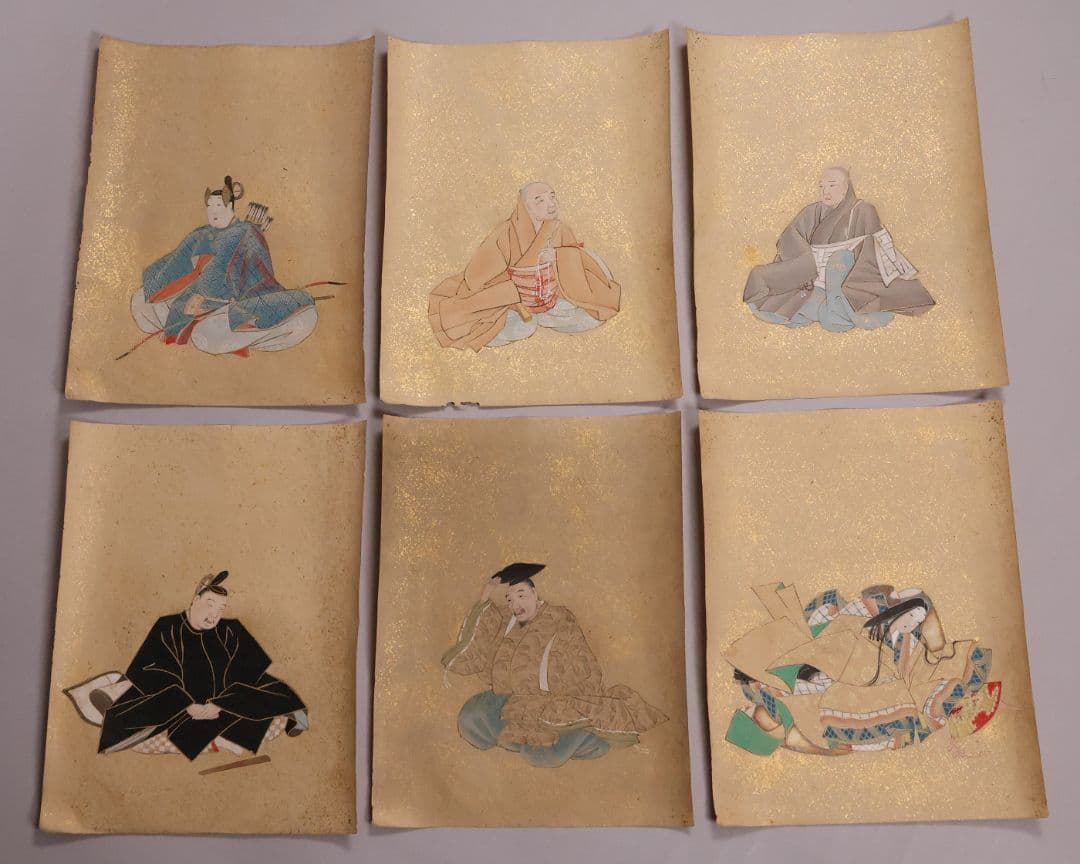 古画 三十六歌仙 紙本 肉筆 36枚 木箱 彩色 金彩 歌人 日本【MB198】