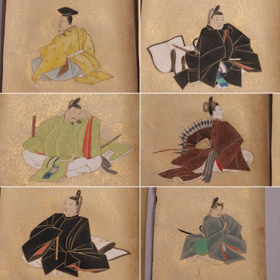 古画 三十六歌仙 紙本 肉筆 36枚 木箱 彩色 金彩 歌人 日本【MB198】