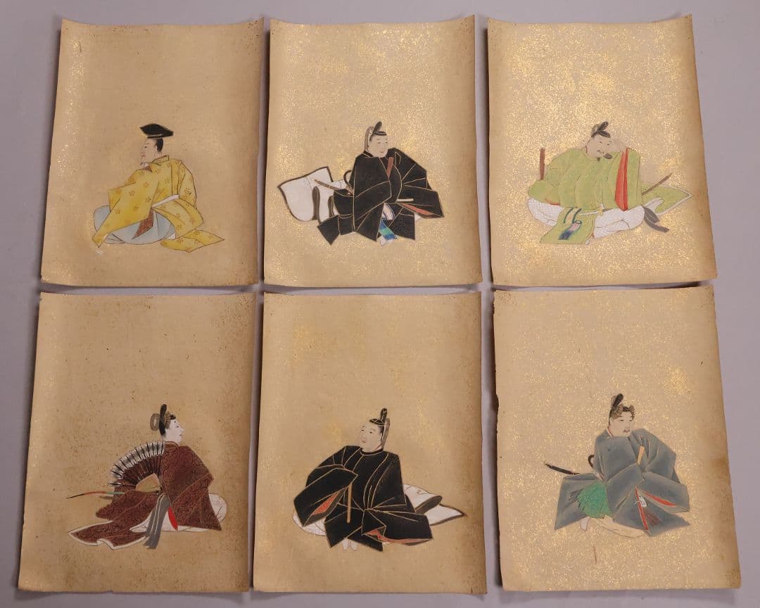 古画 三十六歌仙 紙本 肉筆 36枚 木箱 彩色 金彩 歌人 日本【MB198】