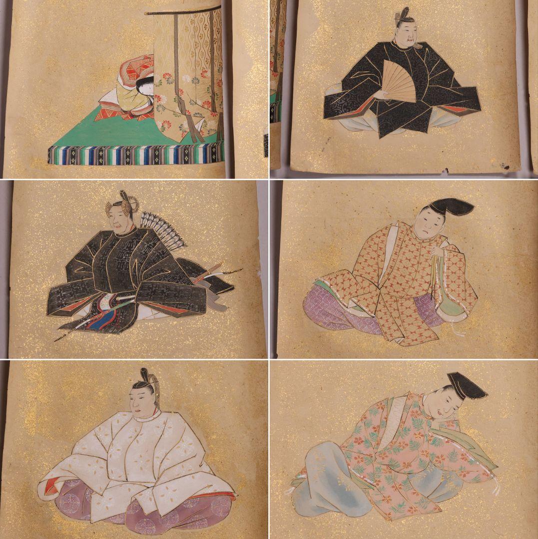 古画 三十六歌仙 紙本 肉筆 36枚 木箱 彩色 金彩 歌人 日本【MB198】