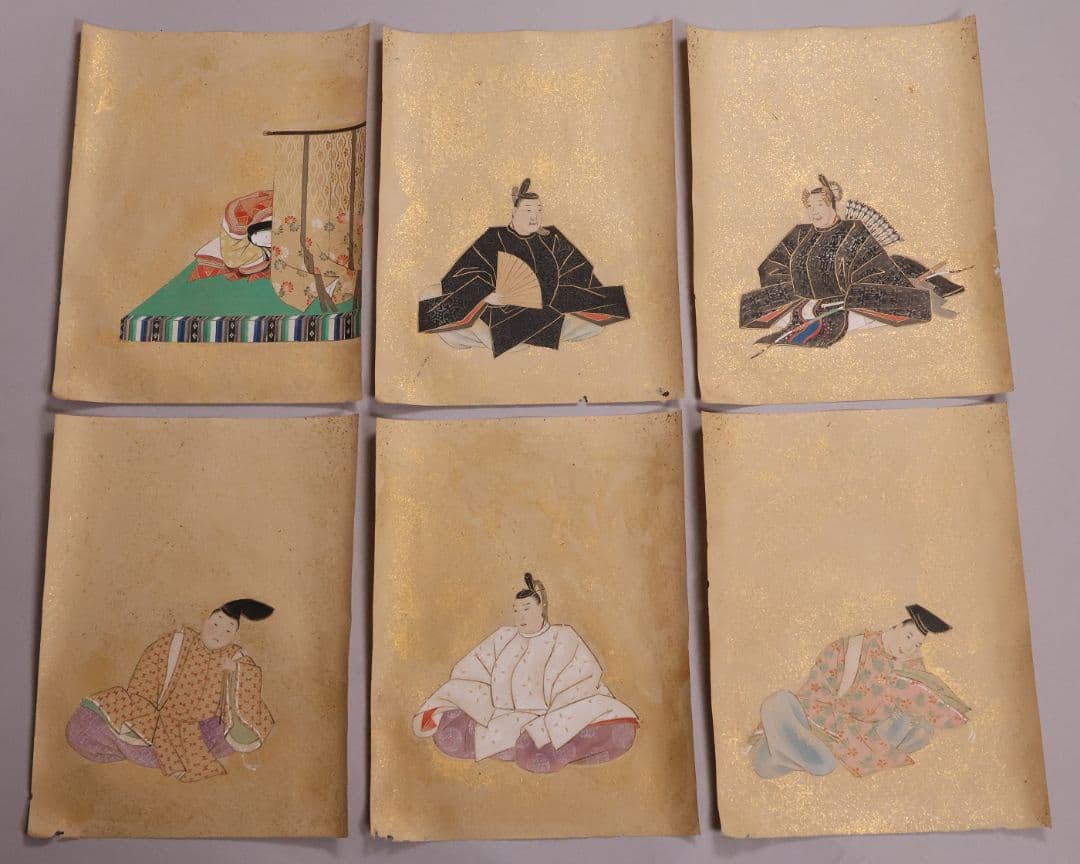 古画 三十六歌仙 紙本 肉筆 36枚 木箱 彩色 金彩 歌人 日本【MB198】