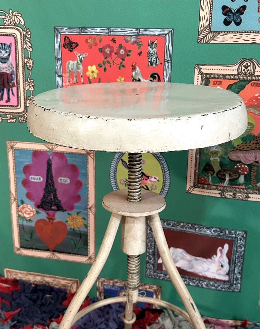 フランス製　昇降スチールチェア　アイアンスツール　インダストリアル　アンティーク