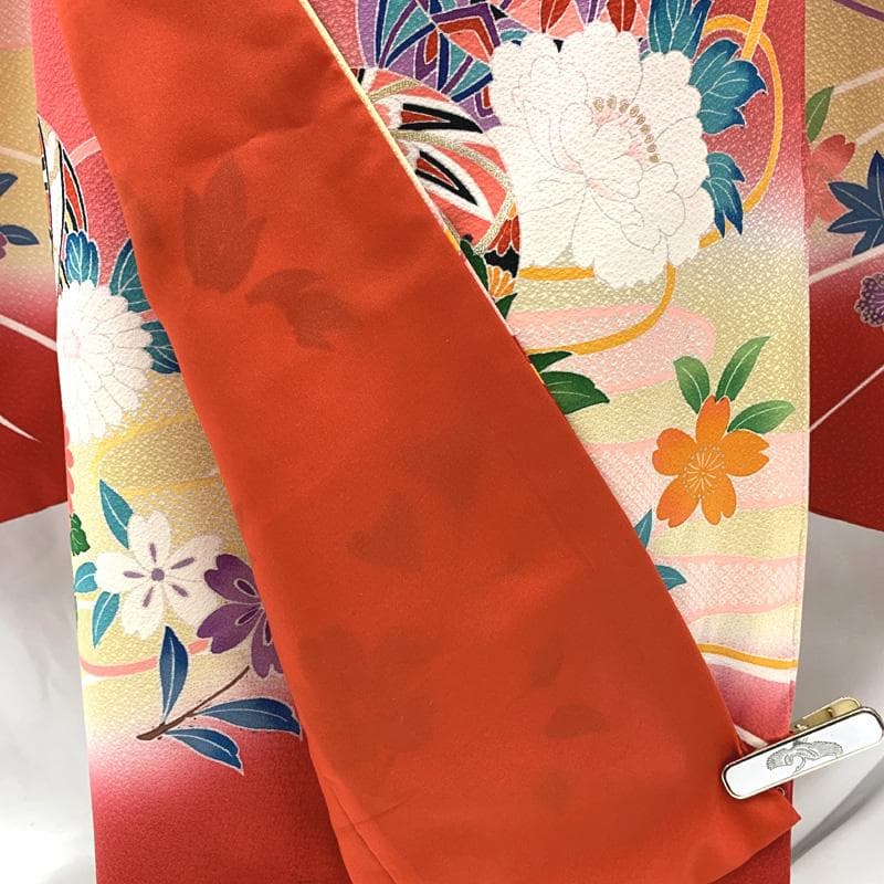 409ag40□七五三 七歳 女児 着物&袋帯 金彩 毬 花文□美品