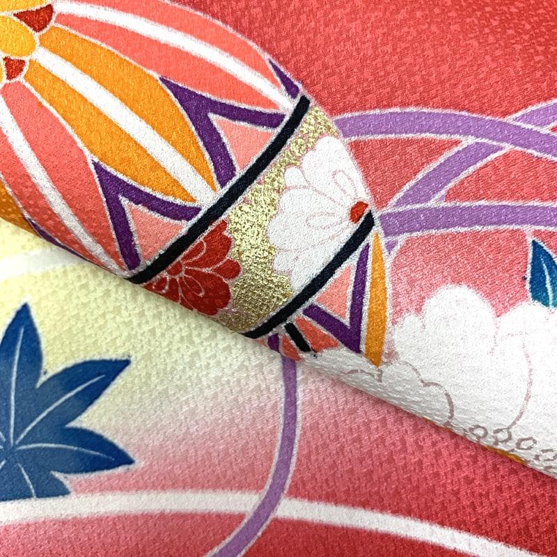 409ag40□七五三 七歳 女児 着物&袋帯 金彩 毬 花文□美品