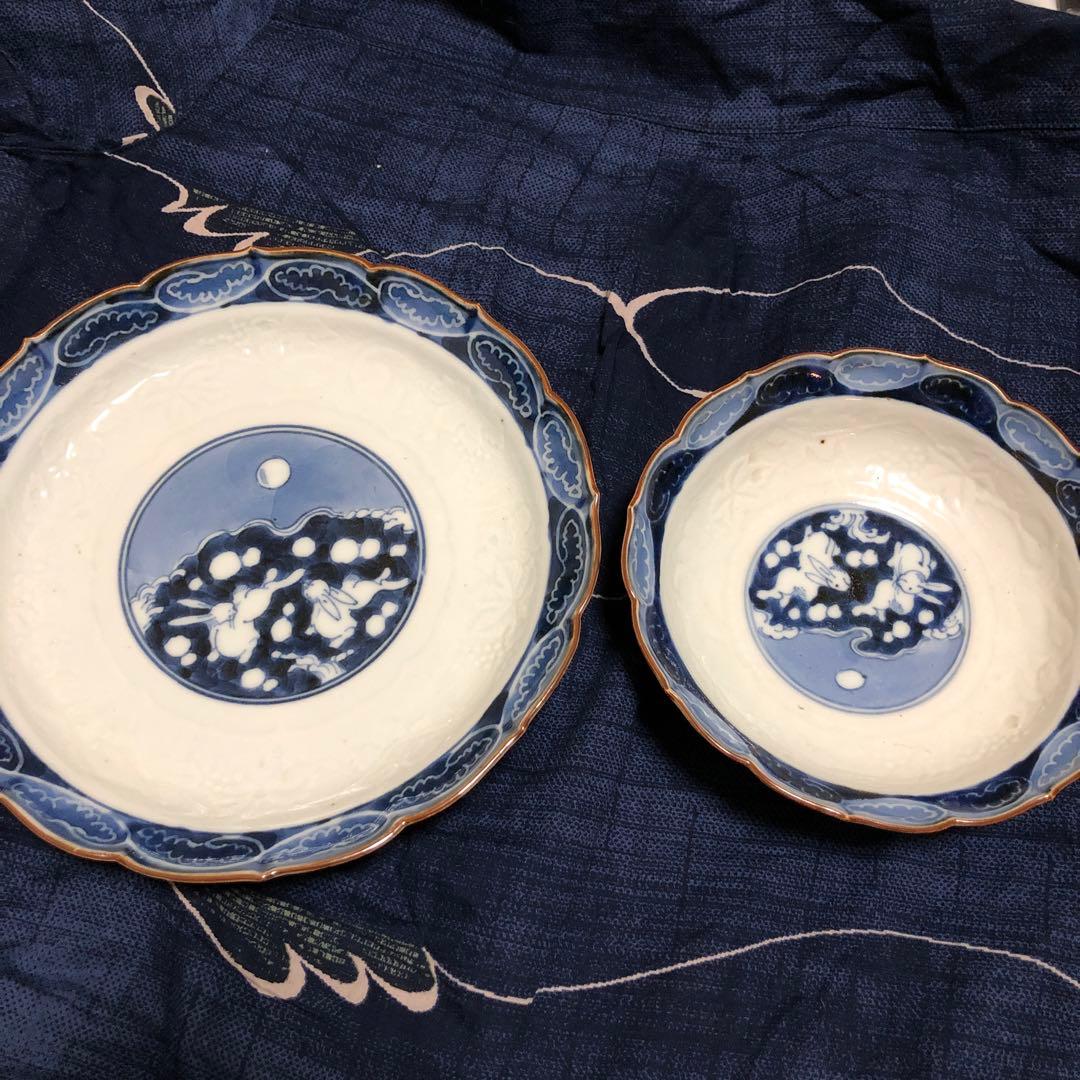 古伊万里　江戸時代　逸品　兎紋様の皿となます皿　逸品　合わせて2枚