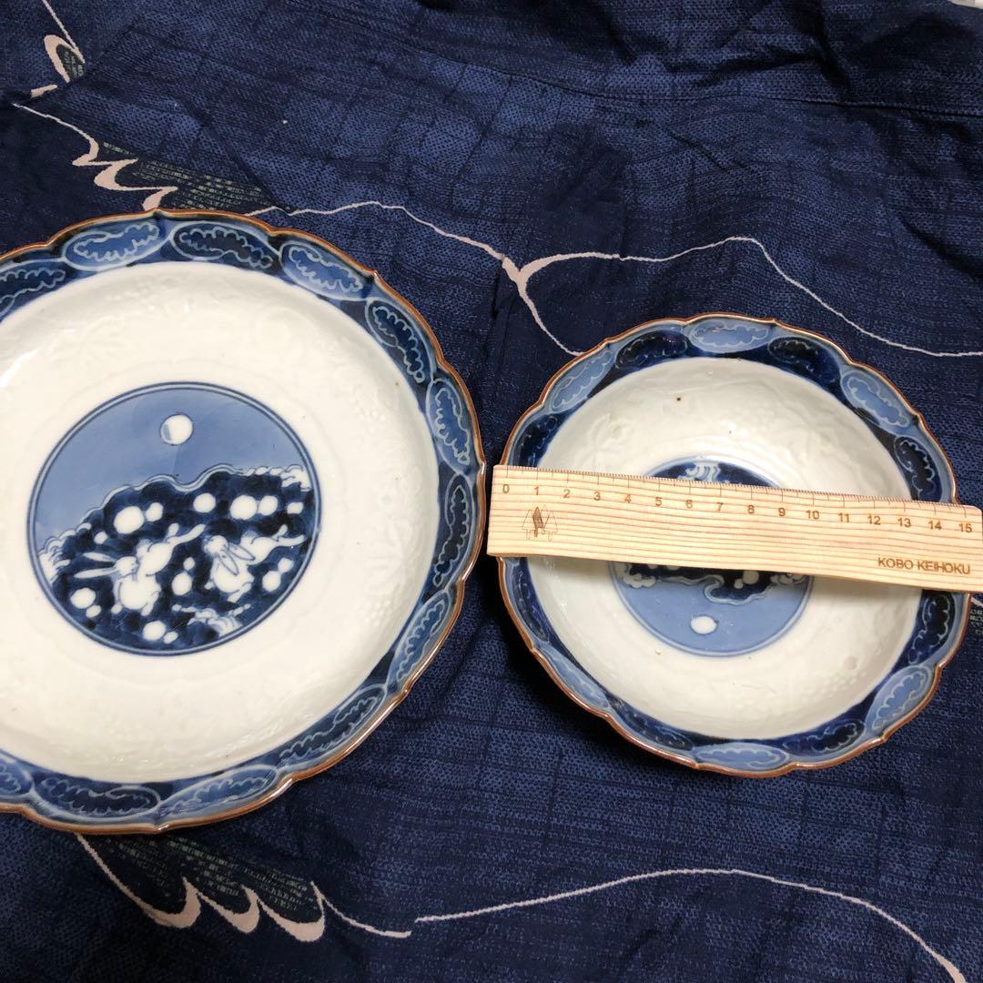 古伊万里　江戸時代　逸品　兎紋様の皿となます皿　逸品　合わせて2枚