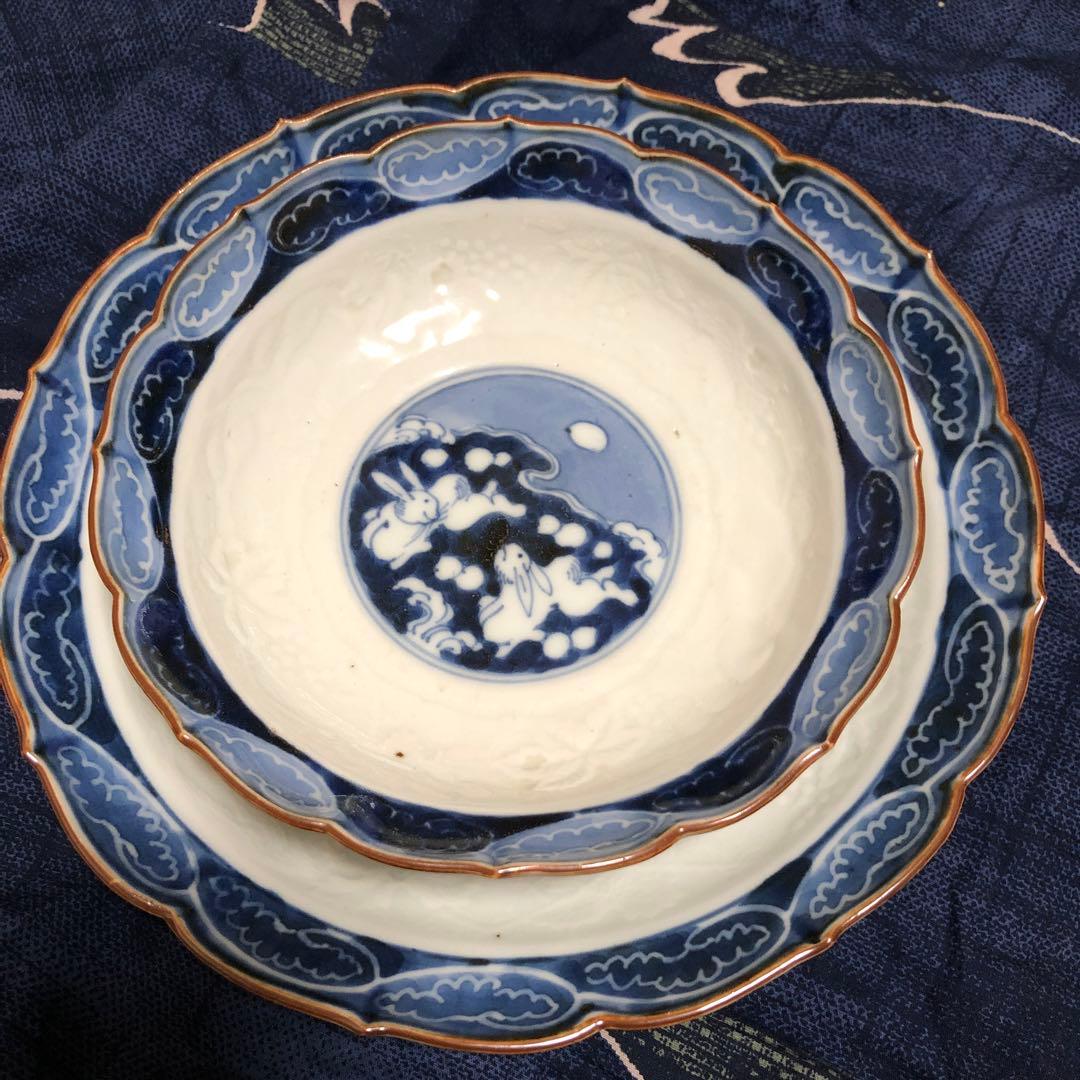 古伊万里　江戸時代　逸品　兎紋様の皿となます皿　逸品　合わせて2枚