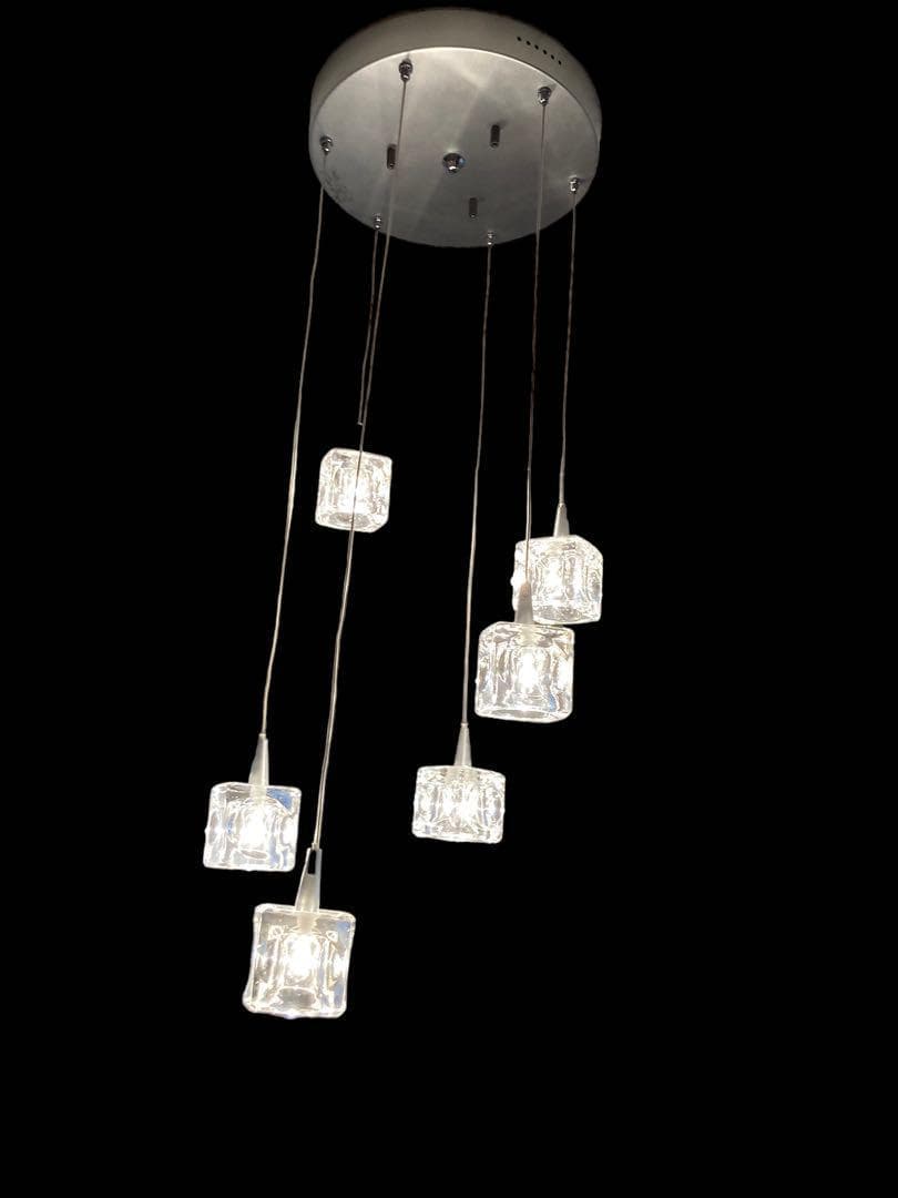 【希少】キシマ 6灯 ペンダントライト ハロゲンランプ ガラス製