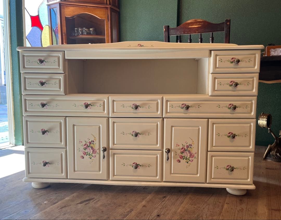 ロココ調 白家具 インテリア アンティーク 薔薇 ローズ チェスト 姫系