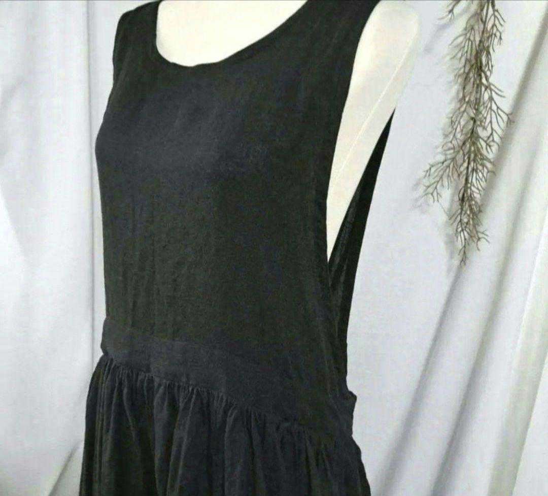 リネン100バッククロスワンピースみたいなロングエプロンドレス