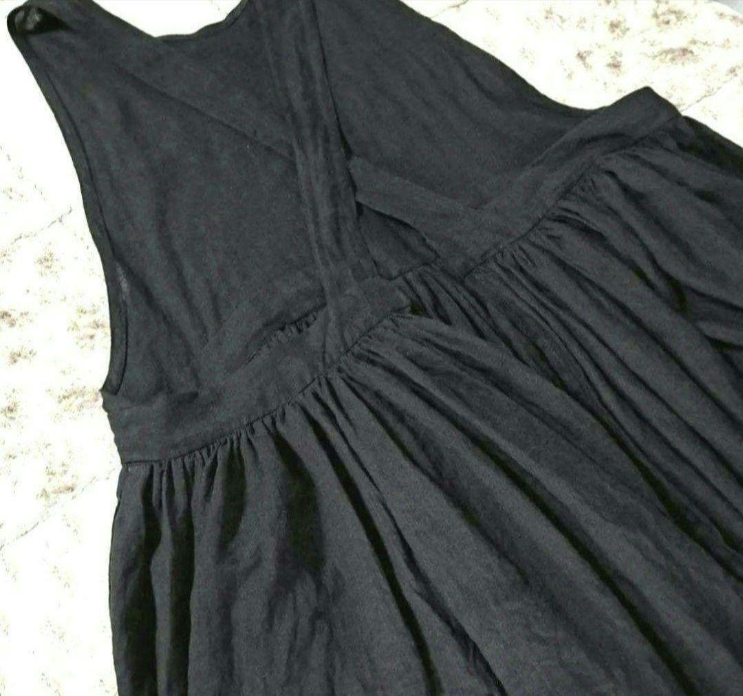 リネン100バッククロスワンピースみたいなロングエプロンドレス