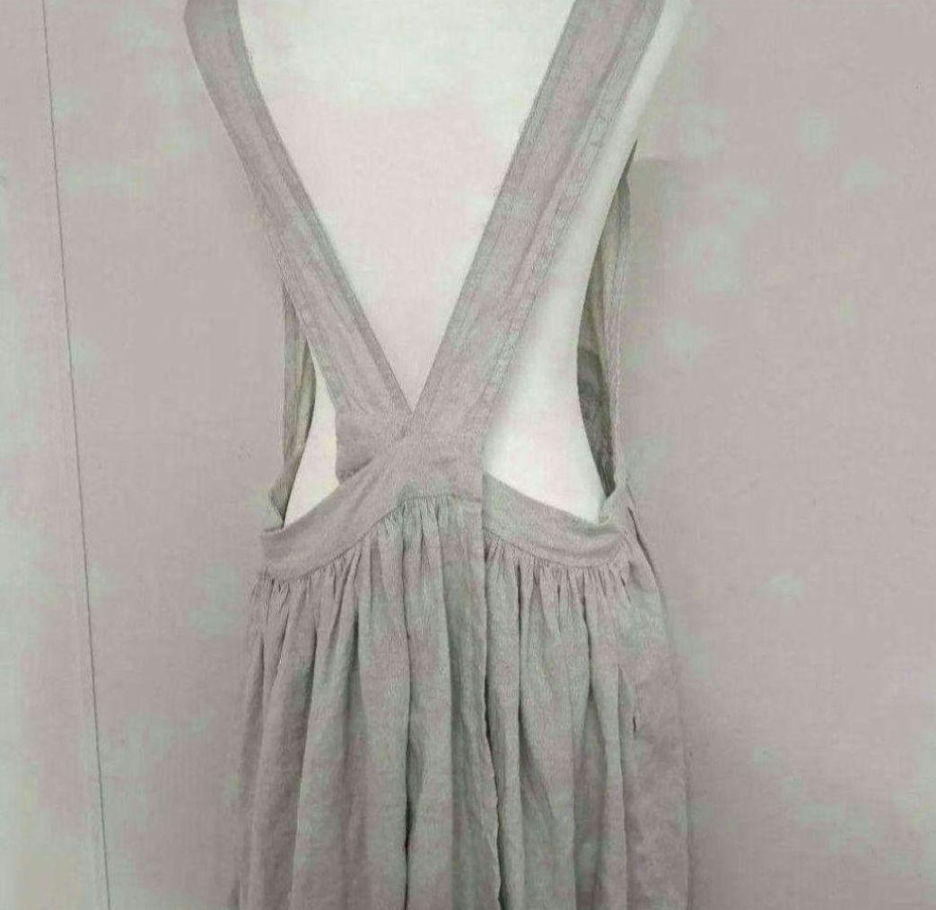 リネン100バッククロスワンピースみたいなロングエプロンドレス