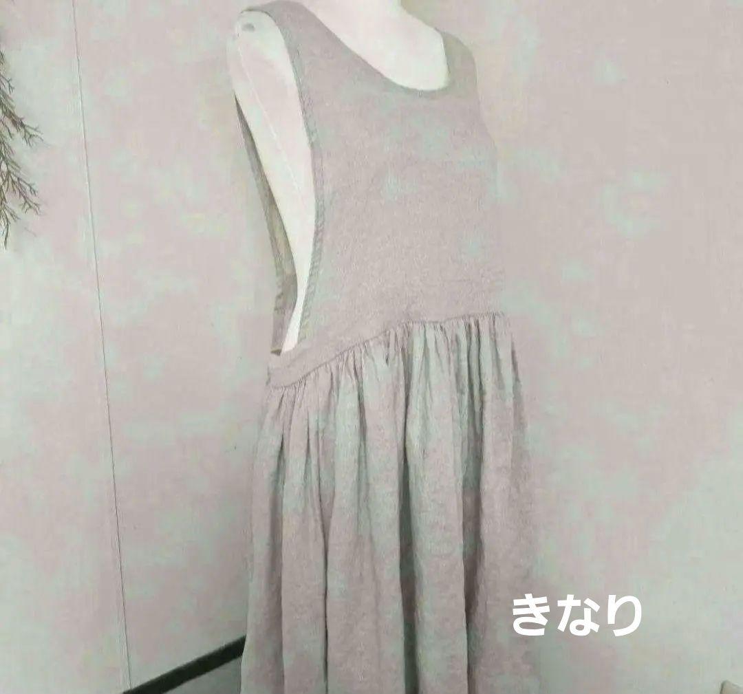 リネン100バッククロスワンピースみたいなロングエプロンドレス