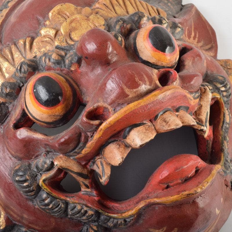 バリ島　インドネシア　木彫彩色　バロン　面　壁飾　一双　V　9089