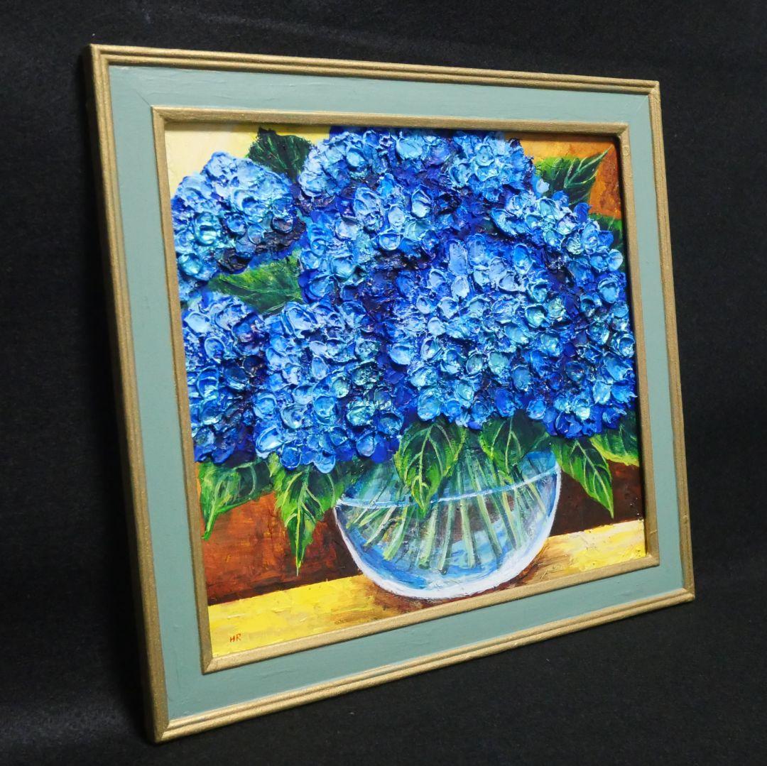 油絵 油彩 油彩画 絵 絵画【青い紫陽花】