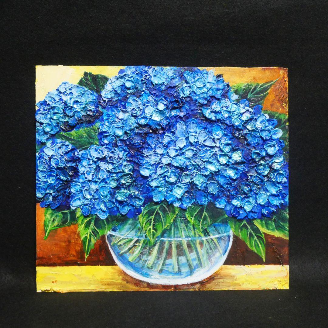 油絵 油彩 油彩画 絵 絵画【青い紫陽花】
